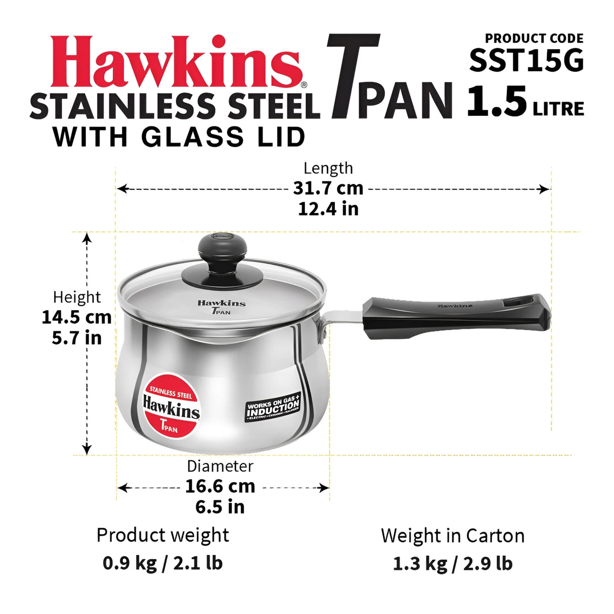 1.5L SS Hawkins T-Pan with Lid SST15G – Durable Stainless Steel Cooking Pan for Efficient Frying_3