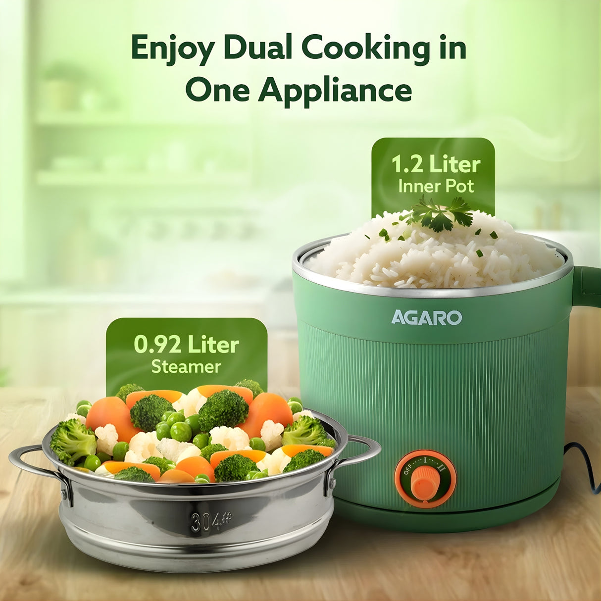 AGARO 33874 Regency 600 W Multi Cook Kettle 1.2 L – Sea Green_3