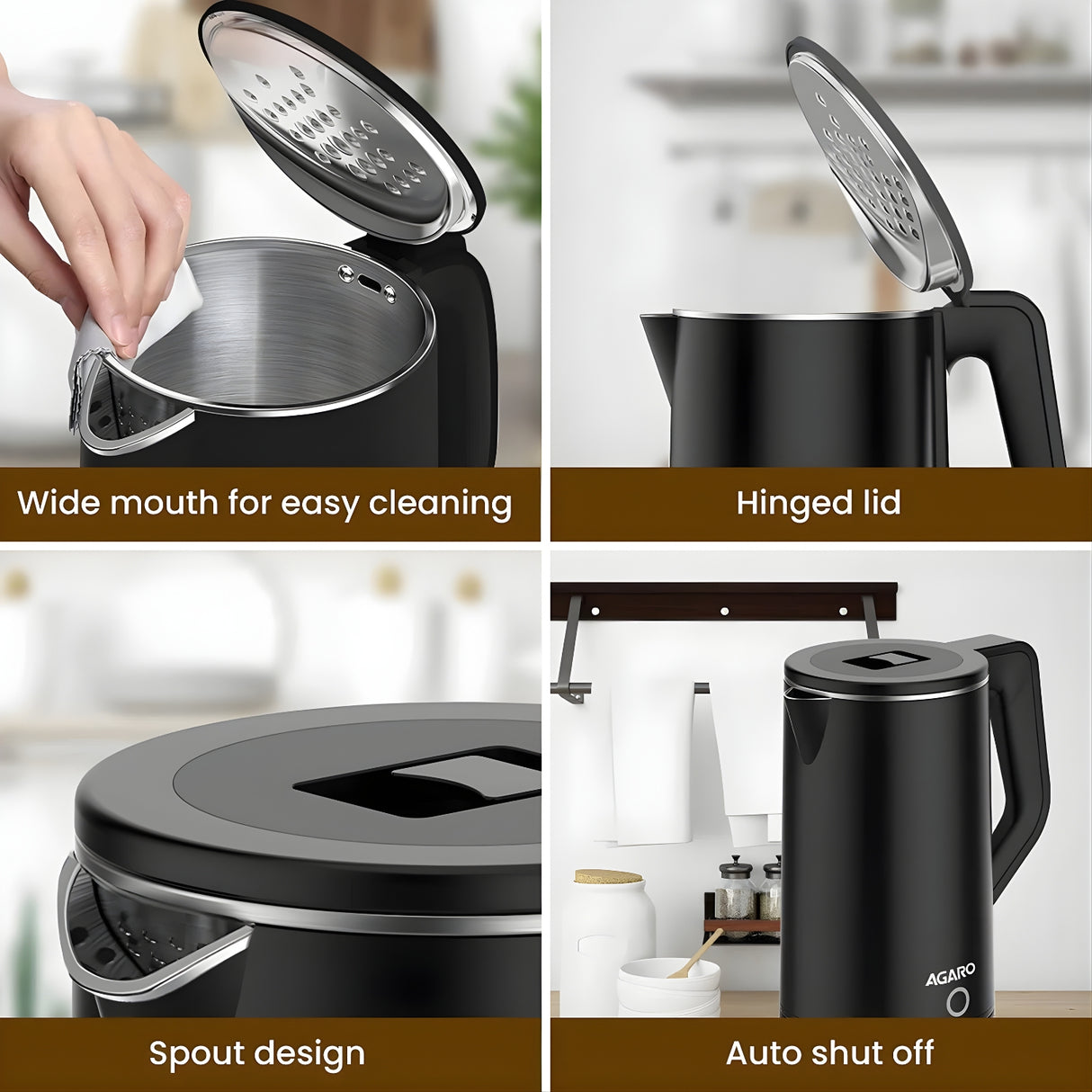AGARO 33897 Elegant Double-Layered Stainless Steel Inner Body Electric Kettle 1.8 L – Black_5