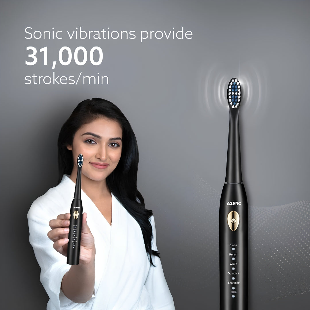 Agaro Cosmic Lite Electric Tooth Brush with 5 Modes - Black_Feature_1