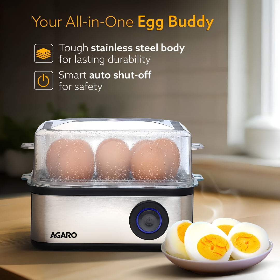 Agaro Grand Egg Poacher with 3 Modes 8 Eggs - Black and Silver_Feature_1