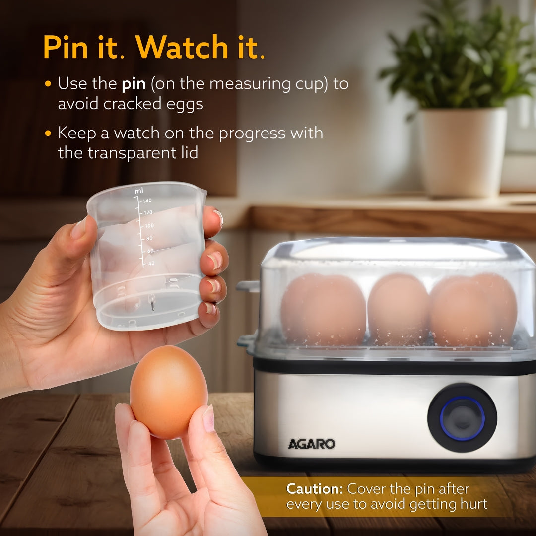 Agaro Grand Egg Poacher with 3 Modes 8 Eggs - Black and Silver_Front View_4