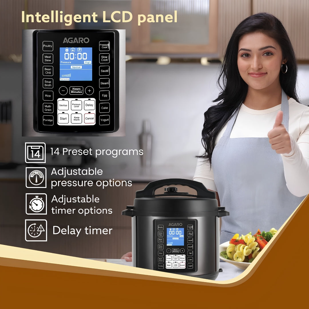 Agaro Imperial Electric Pressure Cooker 8 L - Black_Feature_2