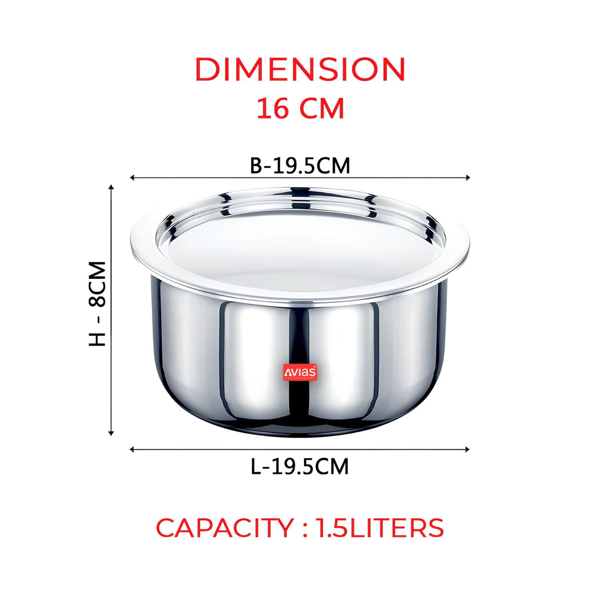 Avias Riara Premium Stainless Steel Triply Tope with SS Lid 16 cm \ 1.5 L_3
