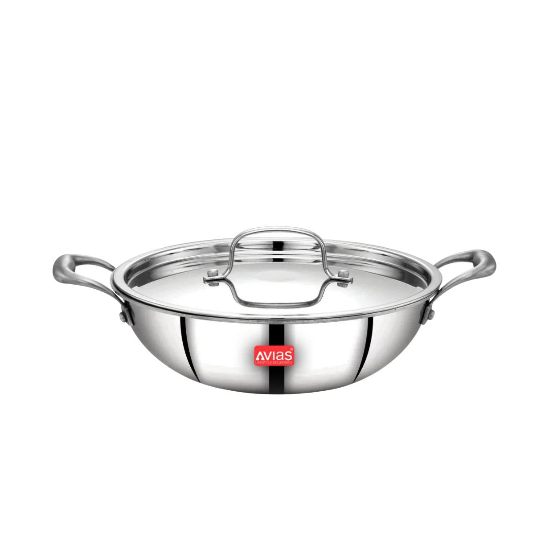 Avias Riara Triply Stainless Steel Kadai with Lid 20 cm 1.5 L_Front View