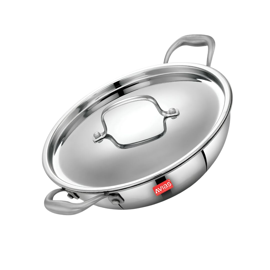 Avias Riara Triply Stainless Steel Kadai with Lid 20 cm _ 1.5 L_Side View
