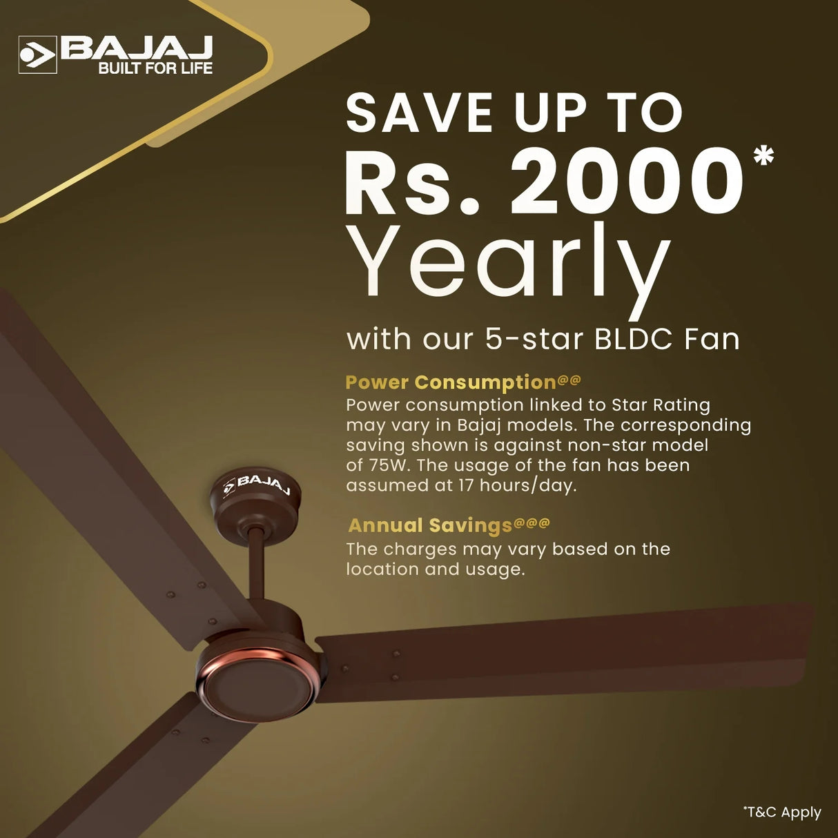 Bajaj Classico Ceiling Fan Sleek 1200 mm - Red Walnut_6