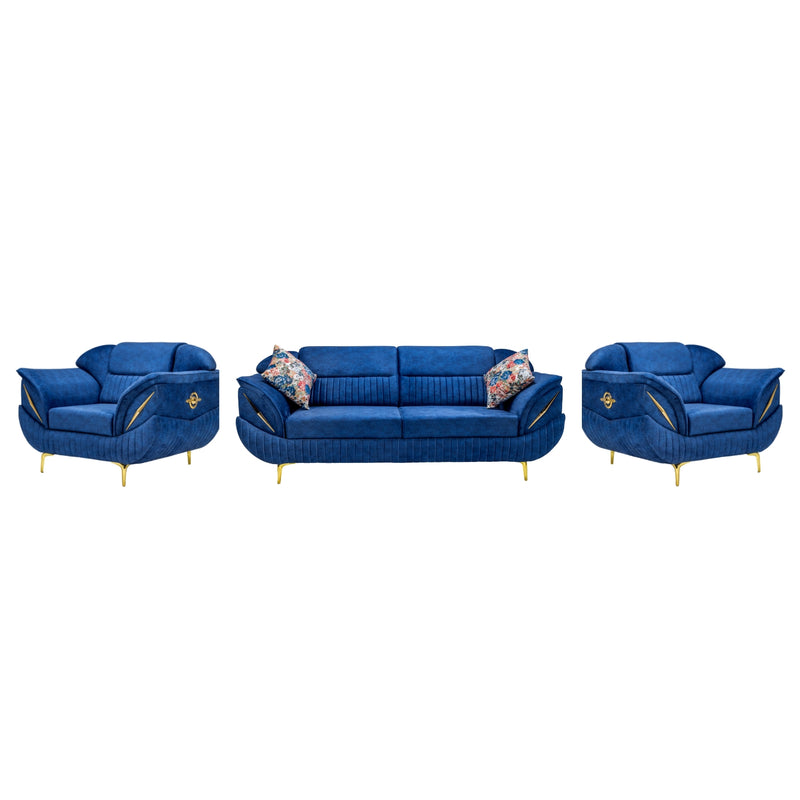 Barcelona Pro Comfort Fabric Sofa Set (3+1+1 Seater) - Blue