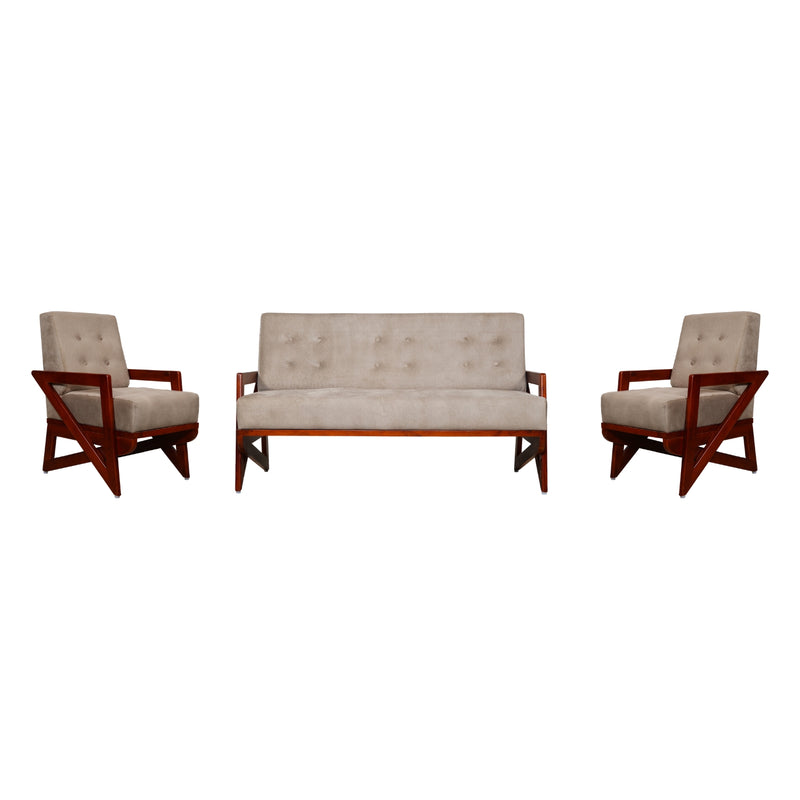 Barnet Wooden Sofa (3+1+1-Seater) - Teak Finish