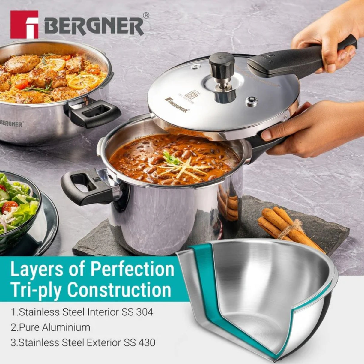 Bergner Argent Classic Triply Pressure Cooker 8 L_3