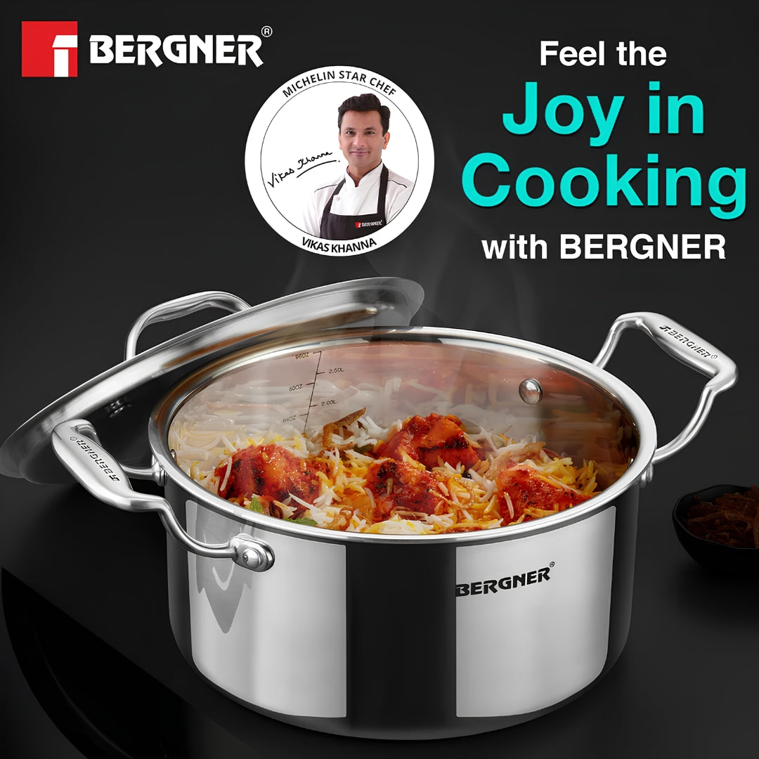 Bergner Argent Triply Stainless Steel Casserole with Lid 28 cm _ 8.3 L_Features2