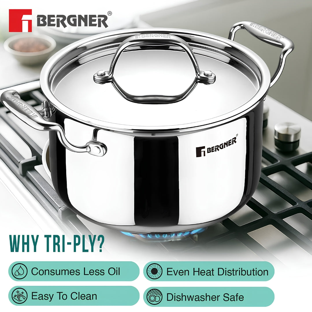 Bergner Argent Triply Stainless Steel Casserole with Lid 28 cm _ 8.3 L_Features4