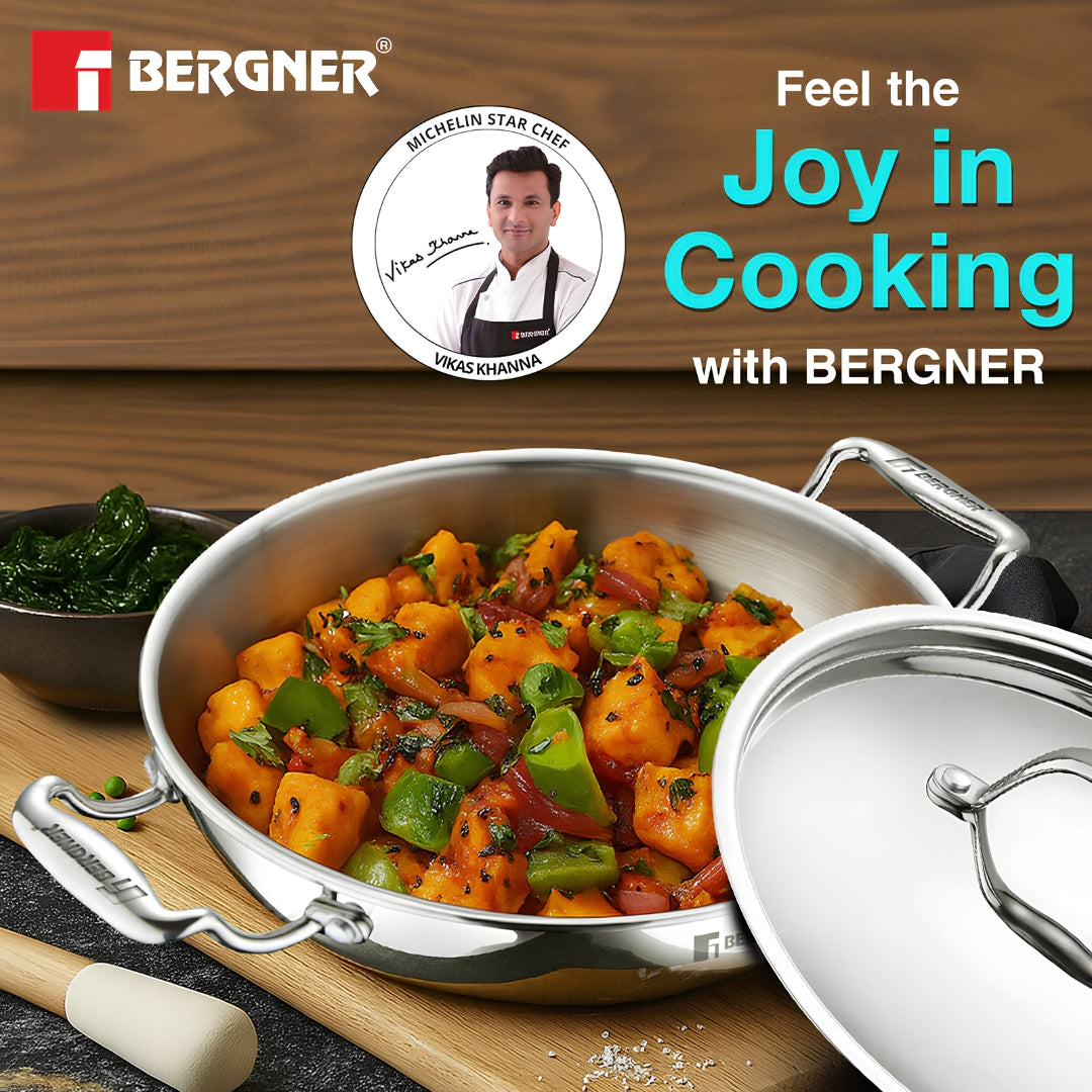 Bergner Argent Triply Stainless Steel Kadai with Lid 28 cm _ 4.3 L_2