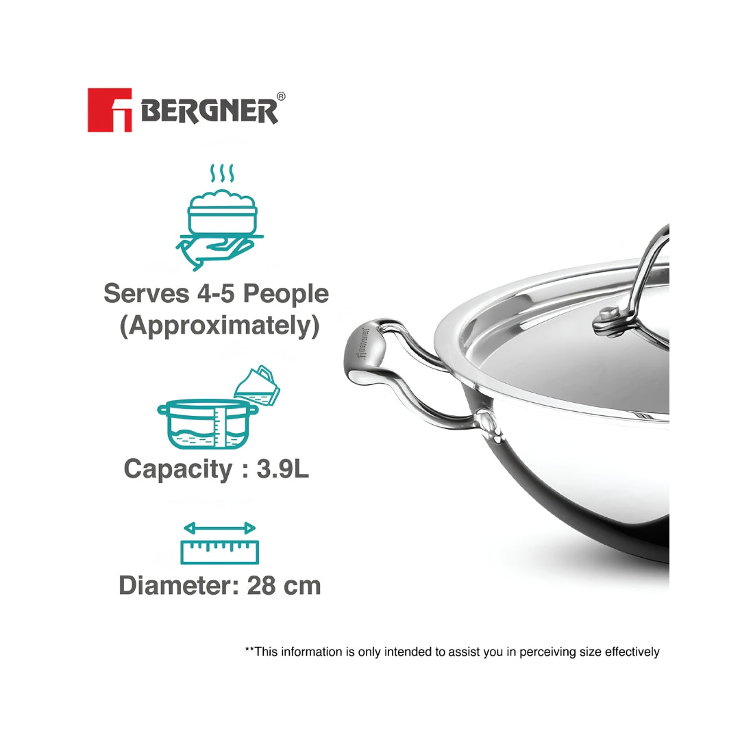 Bergner Argent Triply Stainless Steel Kadai with Lid 28 cm _ 4.3 L_3