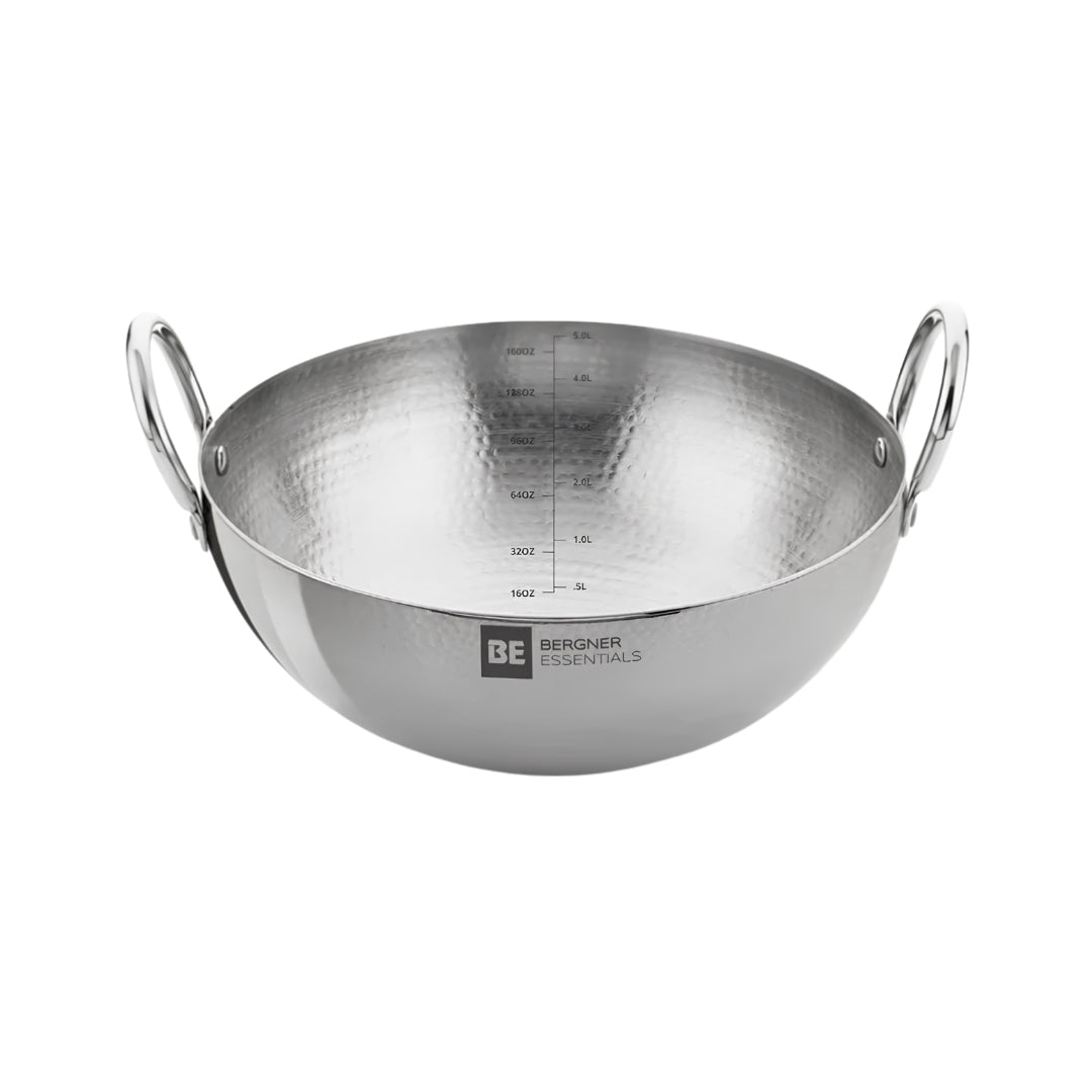 Bergner Essentials Hammered Triply Stainless Steel Kadai 30 cm _ 5.8 L_Front View