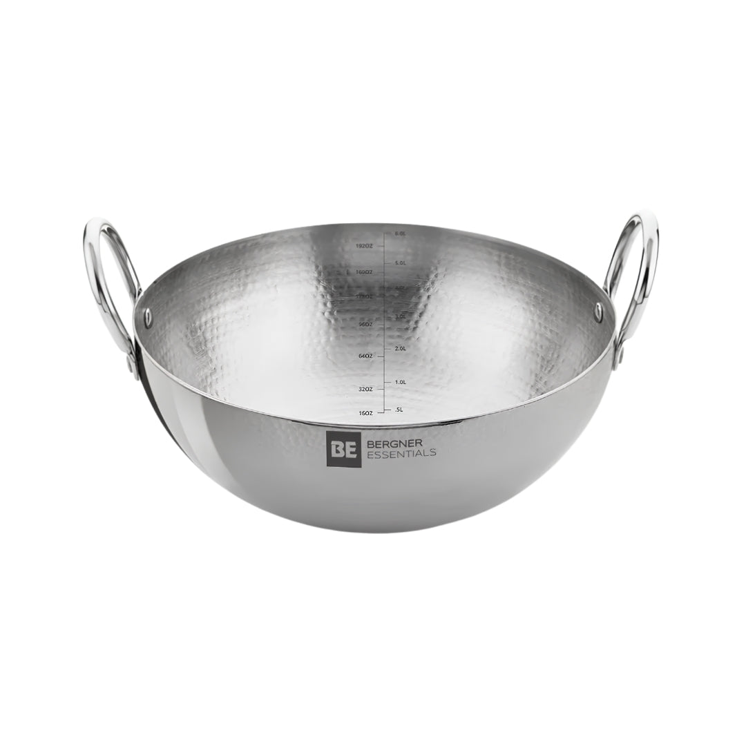 Bergner Essentials Hammered Triply Stainless Steel Kadai 32 cm _ 6.5 L_Front View