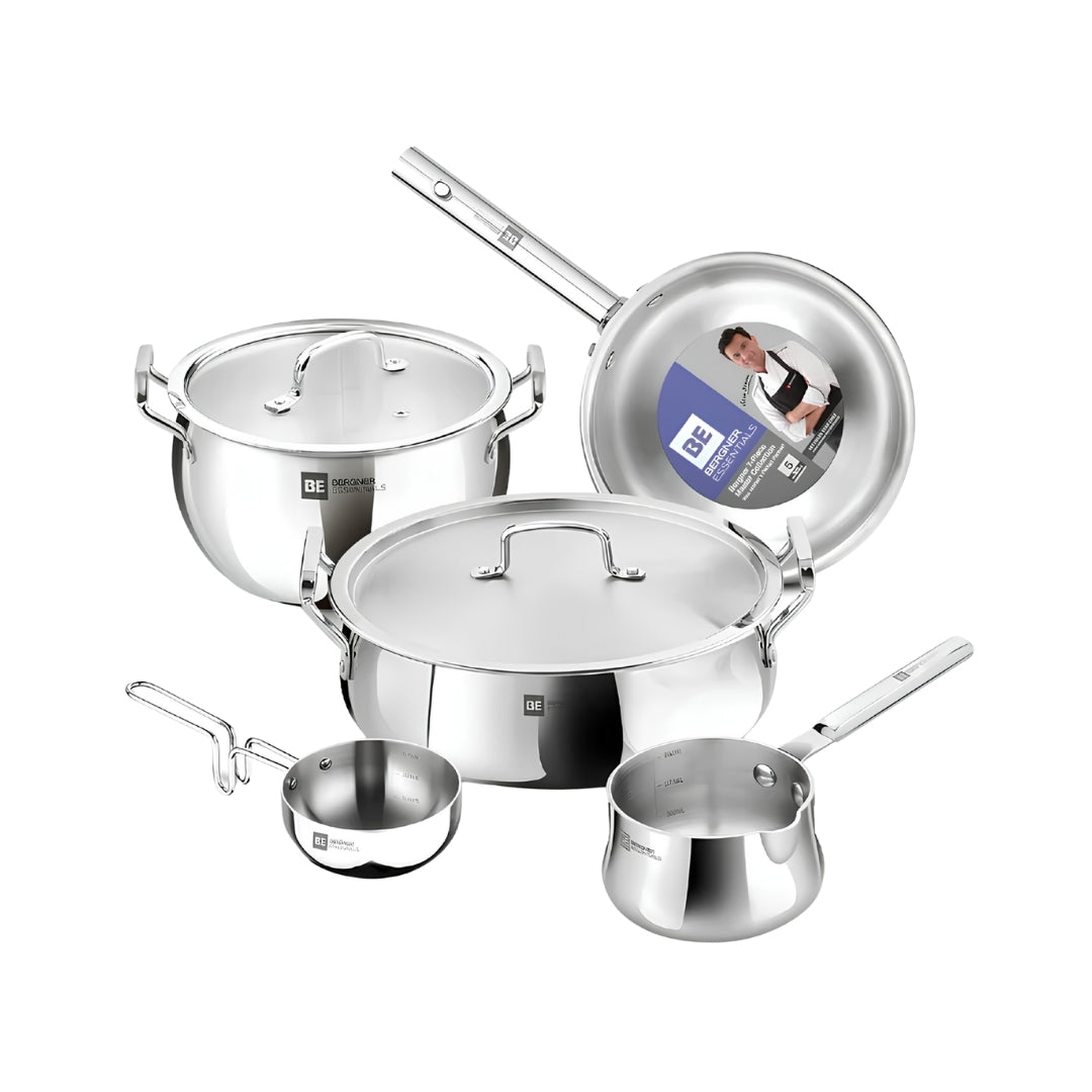 Bergner Essentials TriPro Triply Stainless Steel Cookware Set 7 Pcs - Silver_Front View