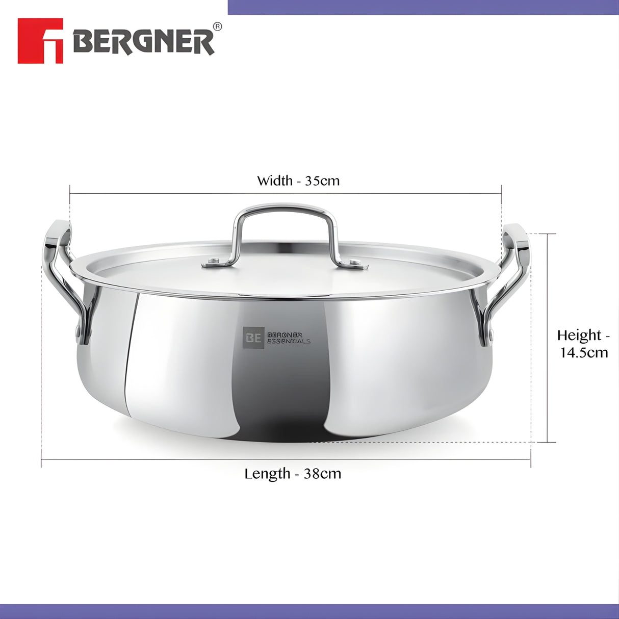 Bergner Essentials Triply SS Lazeez Biryani Handi with Lid 32 cm \ 8.4 L_2
