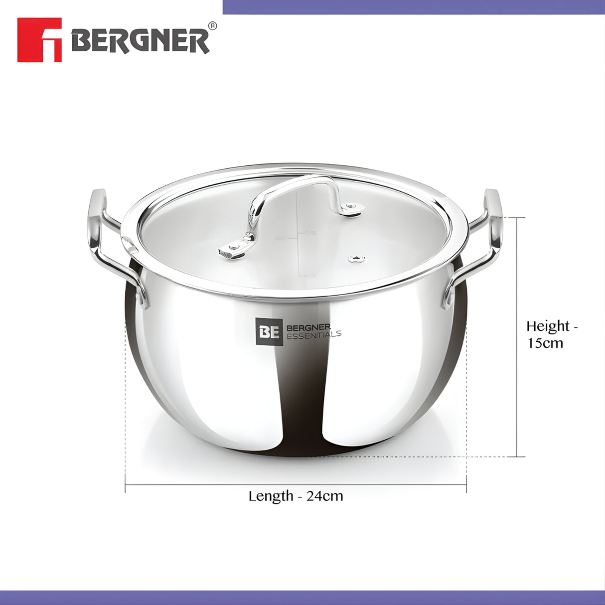 Bergner Essentials Triply SS Rice Handi with Glass Lid 18 cm \ 3.2 L_3