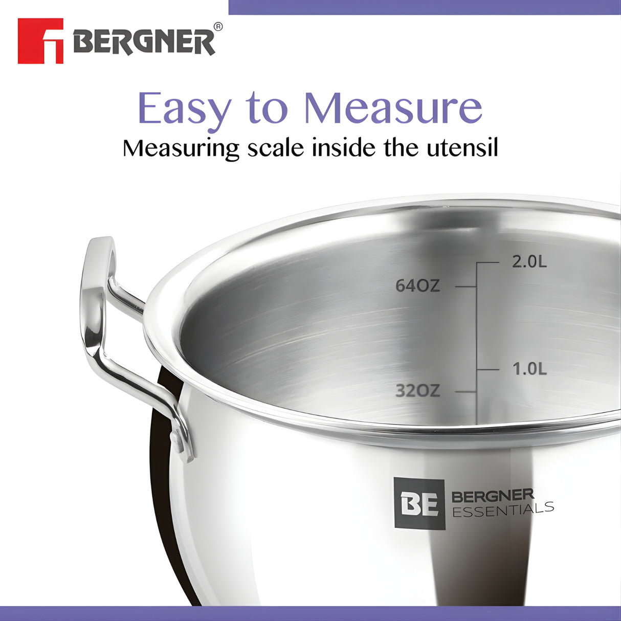 Bergner Essentials Triply SS Rice Handi with Glass Lid 18 cm \ 3.2 L_4