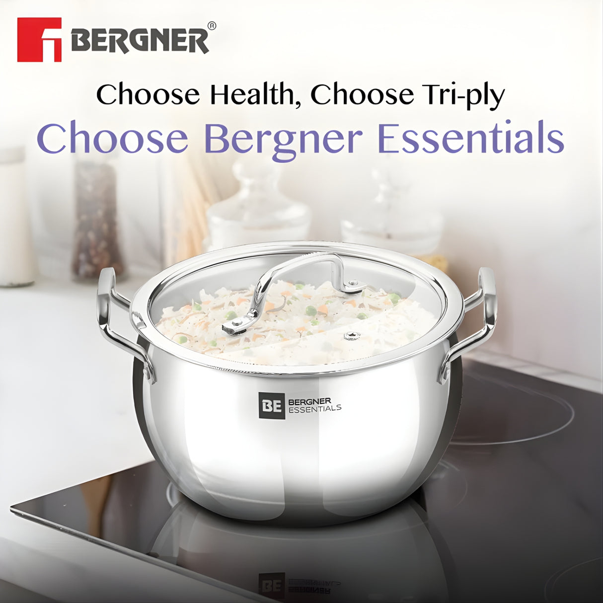 Bergner Essentials Triply SS Rice Handi with Glass Lid 24 cm \ 5.5 L_7
