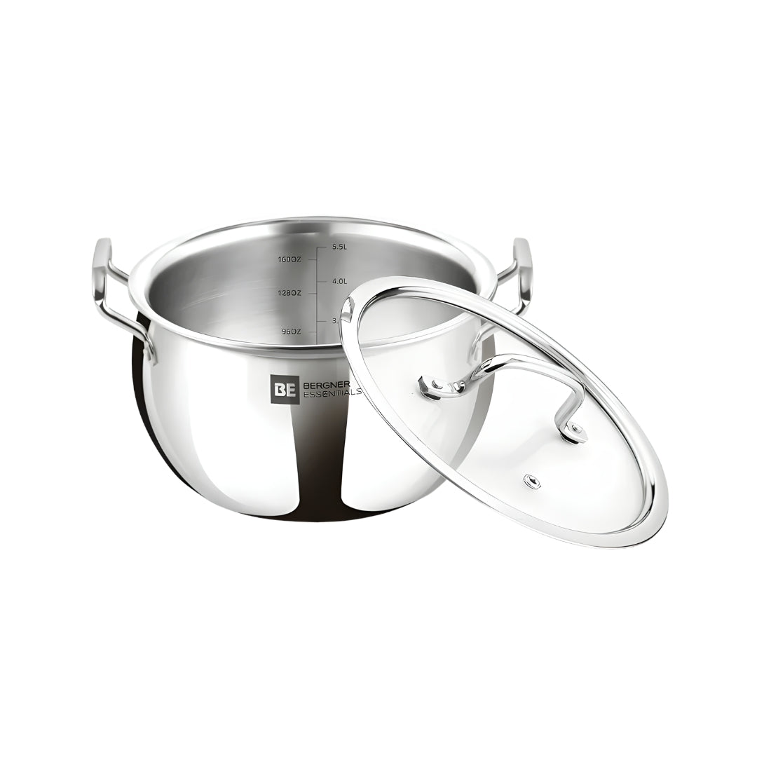 Bergner Essentials Triply SS Rice Handi with Glass Lid 24 cm \ 5.5 L_Front View
