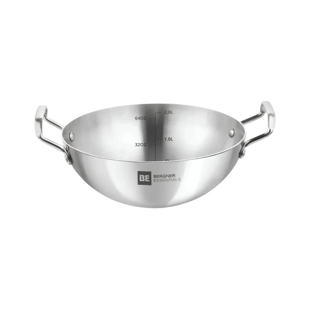Bergner Essentials Triply Stainless Steel Extra Deep Kadai 22 cm _ 2 L_Front View