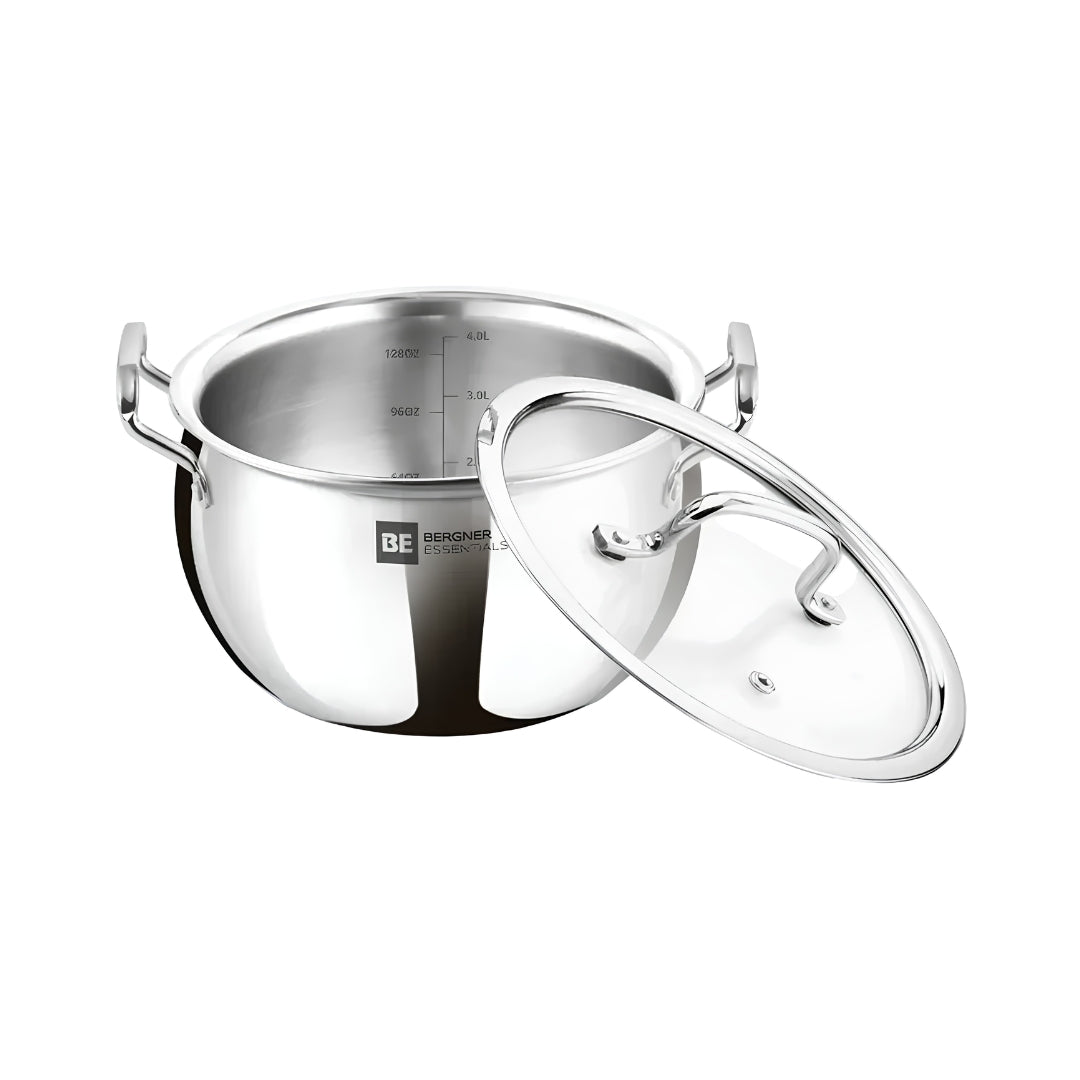 Bergner Essentials Triply Stainless Steel Rice Handi with Glass Lid 20 cm \ 4 L