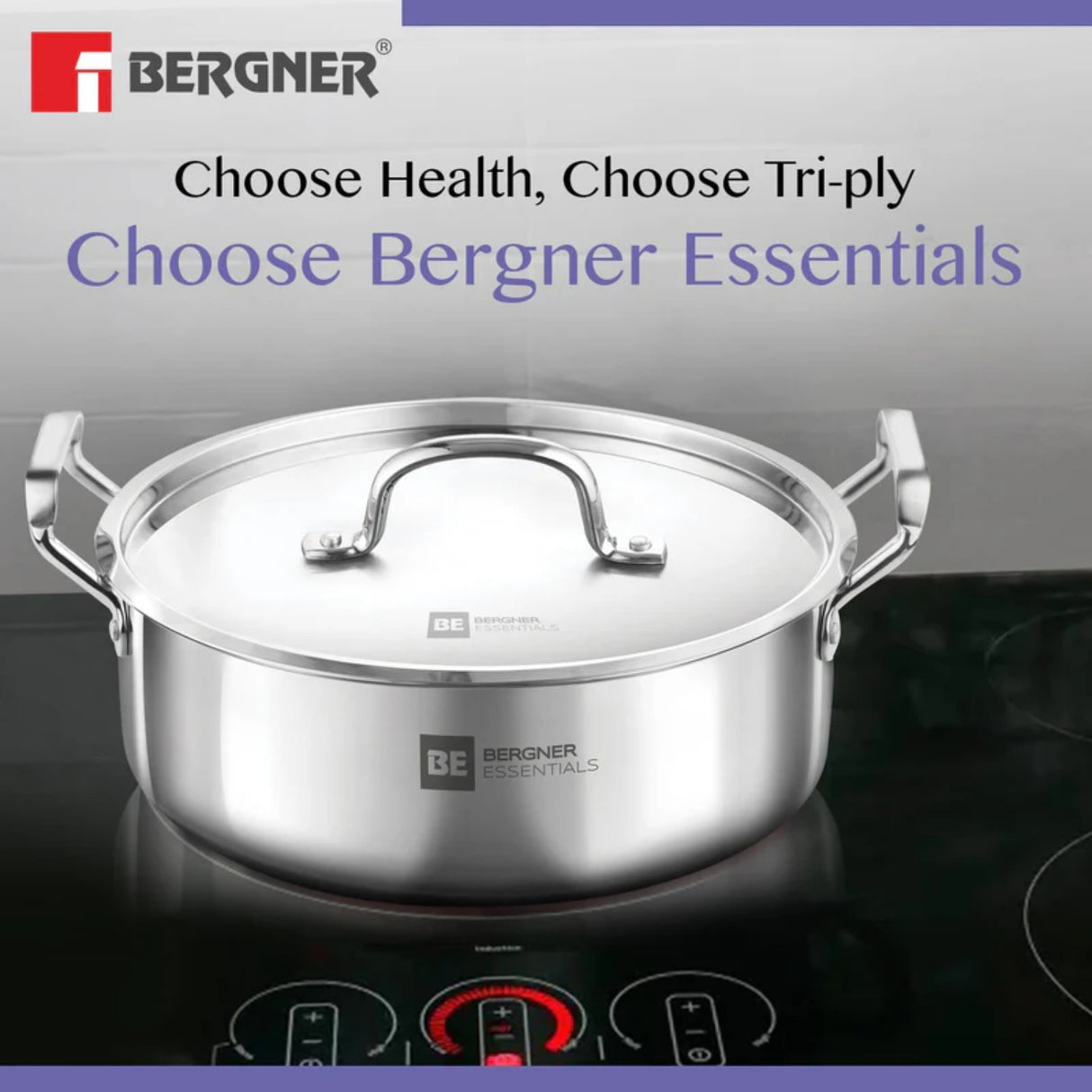 Bergner Essentials Triply Stainless Steel Shallow Biryani Pan with Lid 32 cm \ 8.6 L_3