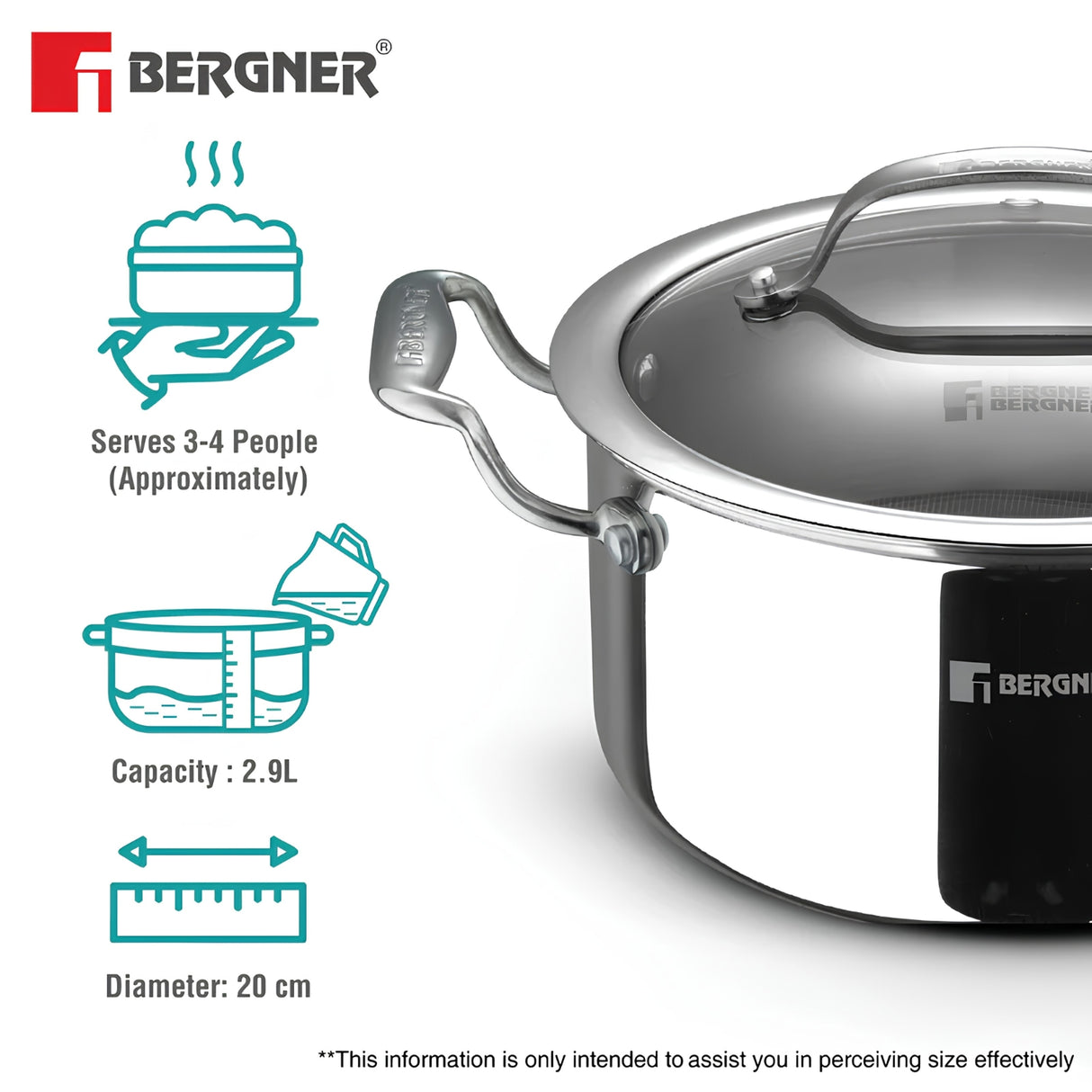 Bergner Hi-Tech Giro X Ceramic Coating Casserole with Glass Lid 20 cm \ 3 L_3