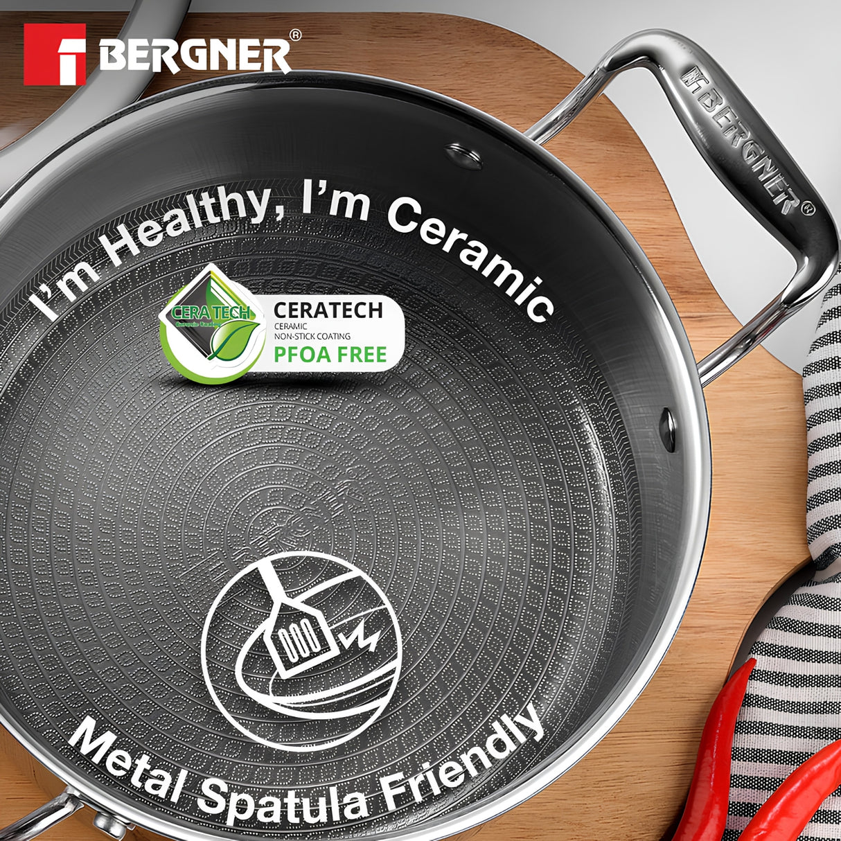 Bergner Hi-Tech Giro X Ceramic Coating Casserole with Glass Lid 20 cm \ 3 L_4