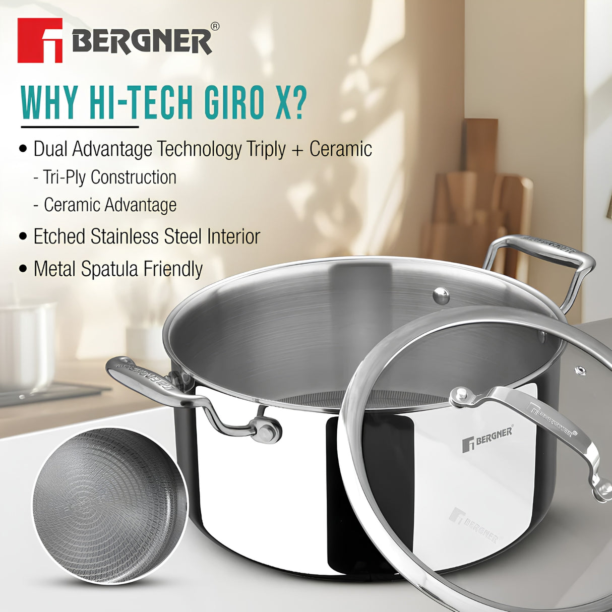 Bergner Hi-Tech Giro X Ceramic Coating Casserole with Glass Lid 20 cm \ 3 L_6