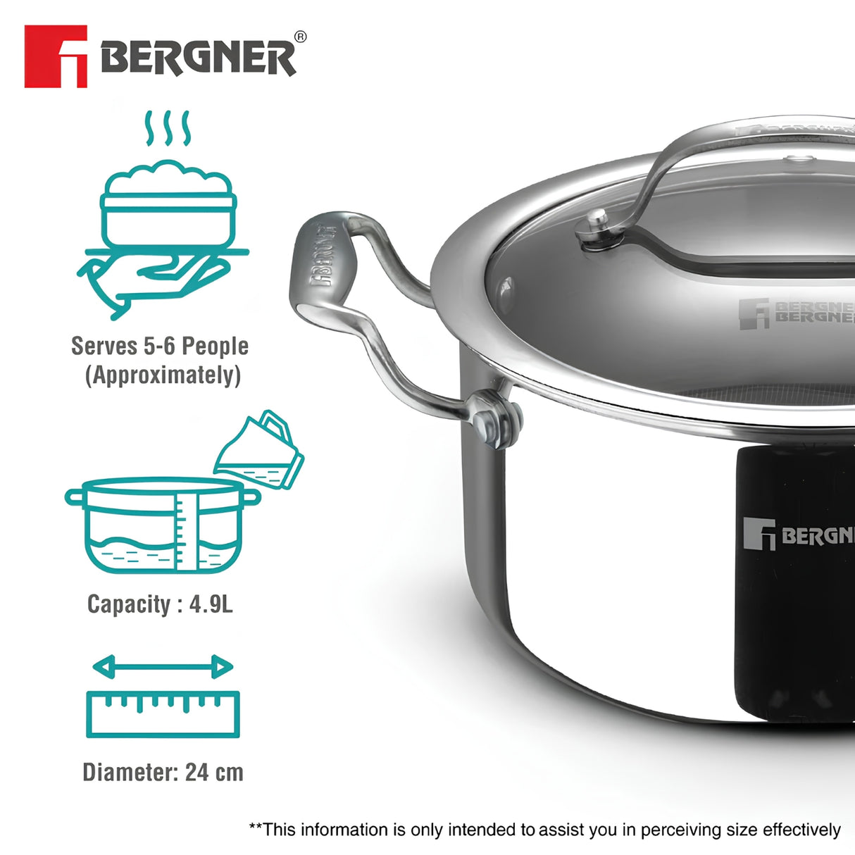 Bergner Hi-Tech Giro X Ceramic Coating Casserole with Glass Lid 24 cm \ 5.4 L_3