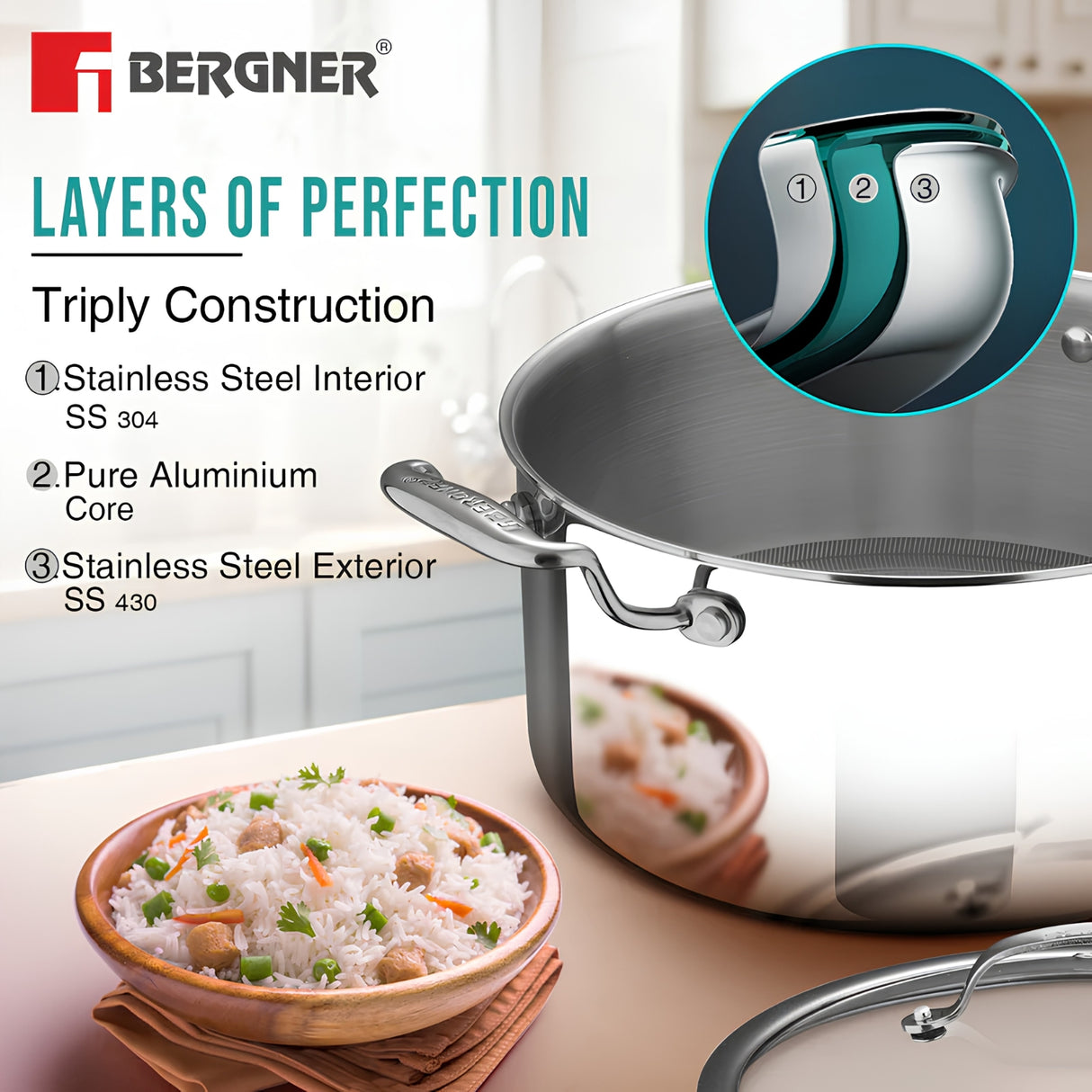 Bergner Hi-Tech Giro X Ceramic Coating Casserole with Glass Lid 24 cm \ 5.4 L_5