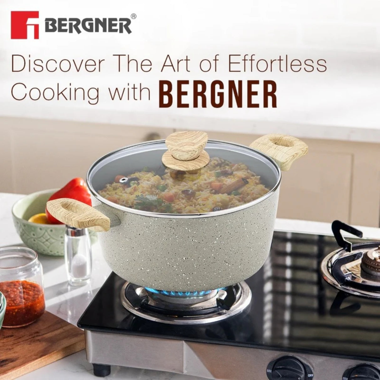 Bergner Naturally Ceramic Cooking Pot Casserole with Glass Lid 24 cm \ 4.5 L - Grey_6