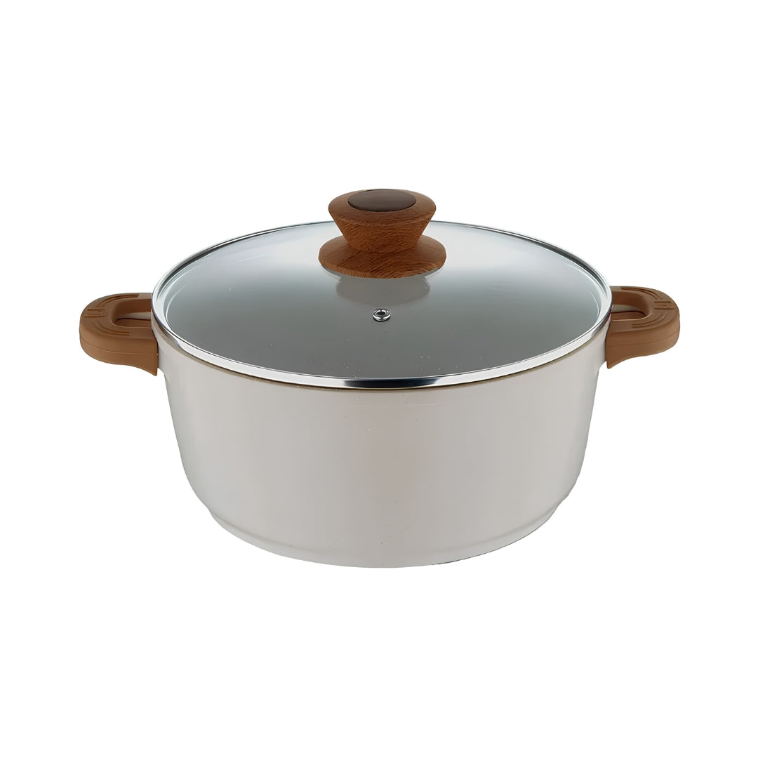 Bergner Naturally Non Stick Marble Casserole with Glass Lid 32 cm \ 9 L - White