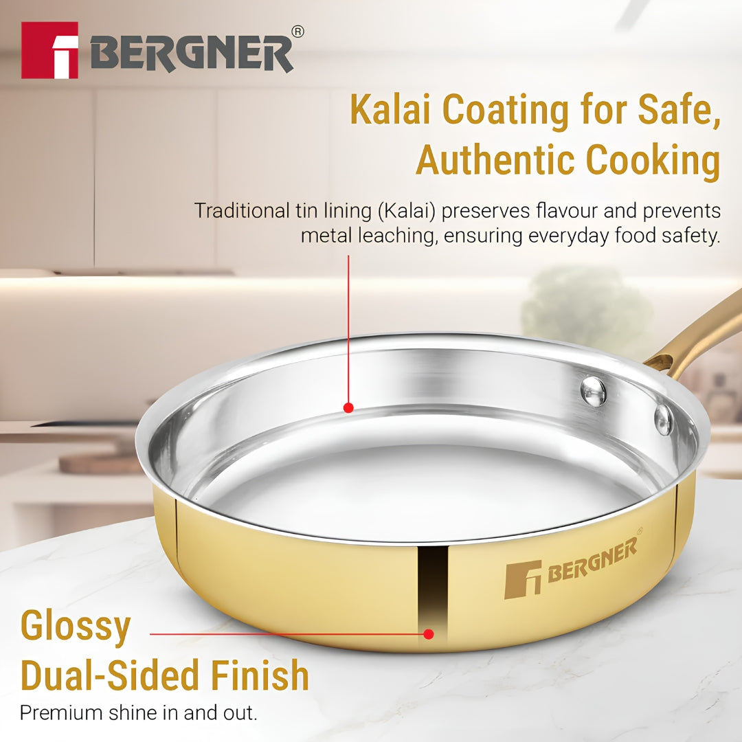 Bergner Peetlam Kalai Coated Brass Saute Pan with Lid 22 cm _ 1.3 L - Golden Yellow_4