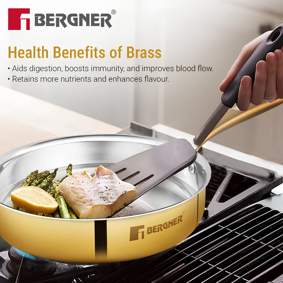Bergner Peetlam Kalai Coated Brass Saute Pan with Lid 22 cm _ 1.3 L - Golden Yellow_5