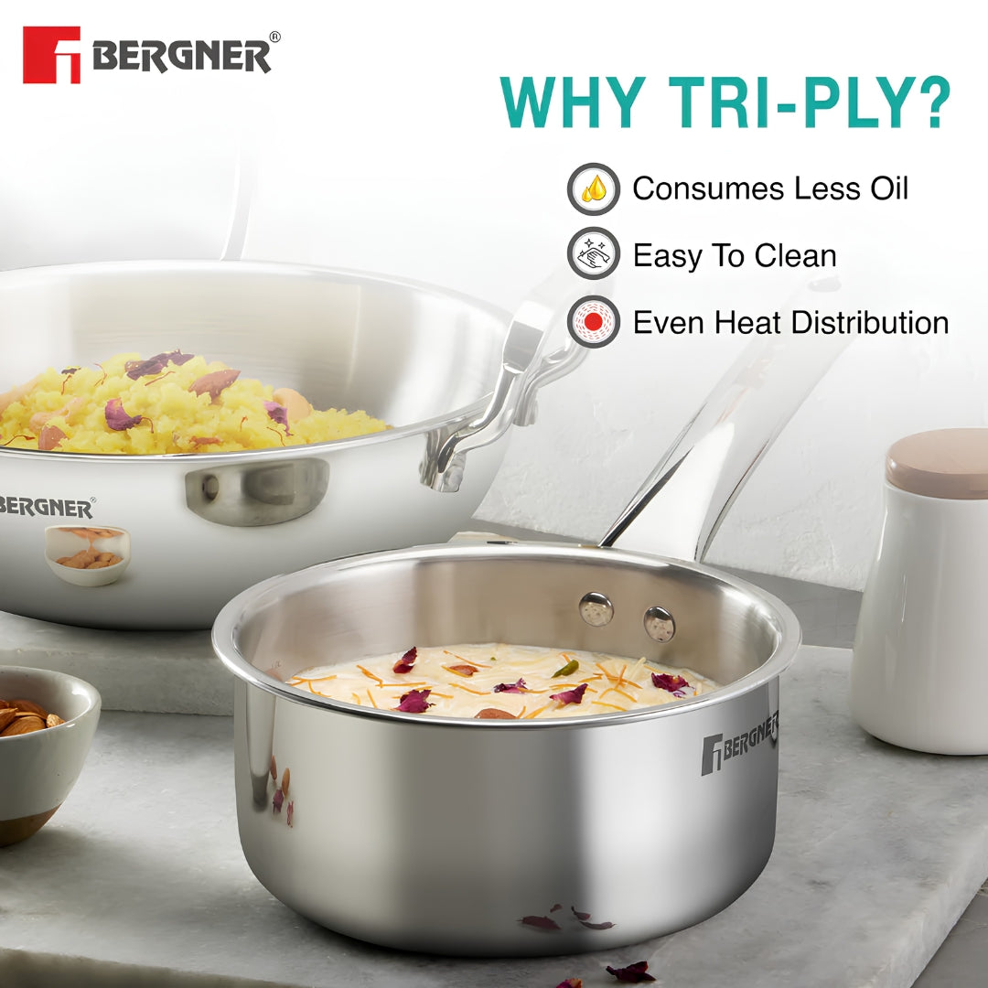 Bergner TriPro Triply Stainless Steel Cookware Set 3 Pcs - Silver_4
