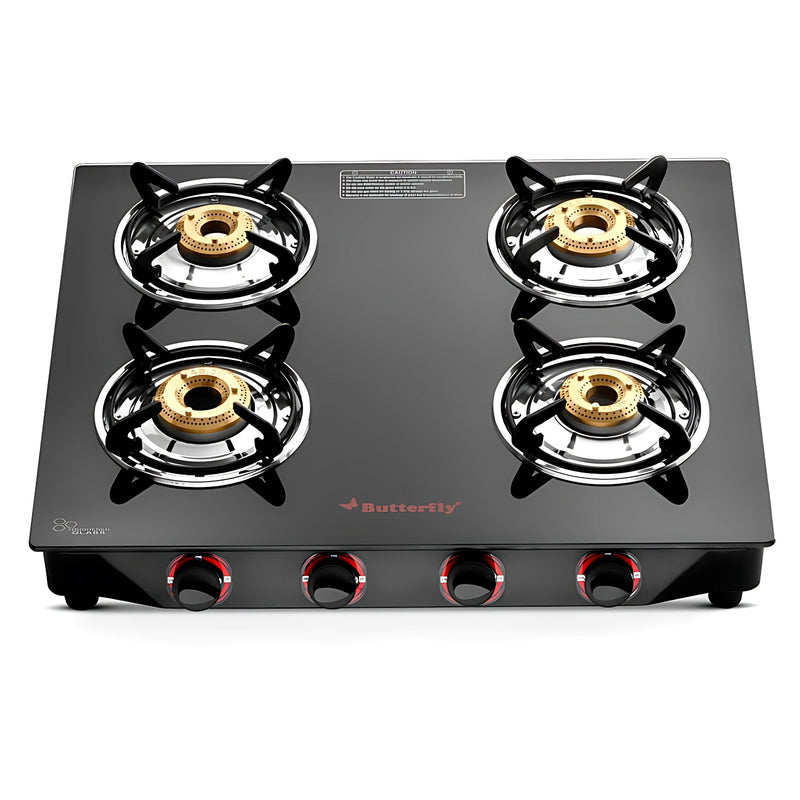 Butterfly Quadro 4-Burner Glass-Top Gas Stove – Black