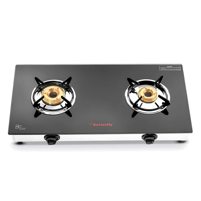 Butterfly Radiant Jumbo 2-Burner Glass-Top Gas Stove – Black and Silver