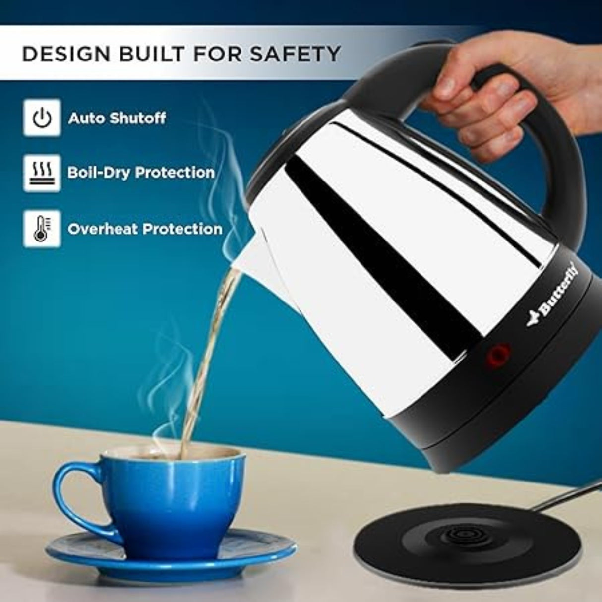 Butterfly EKN Electric Water Kettle 1.8 L – Silver and Black_4