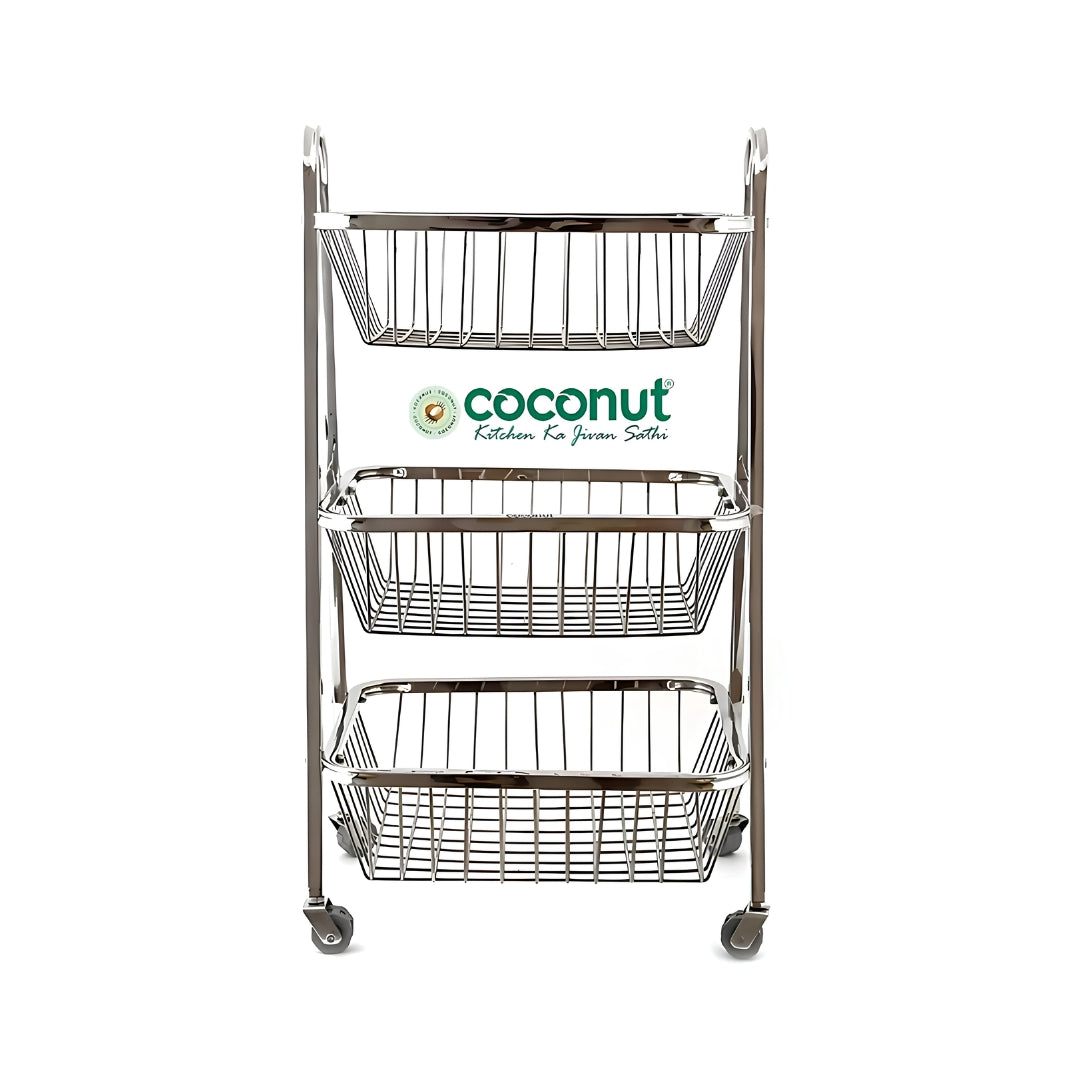 Coconut C24-SS-Y9 Rectangle Pluto SS Trolley 3-Tier Small_Front View
