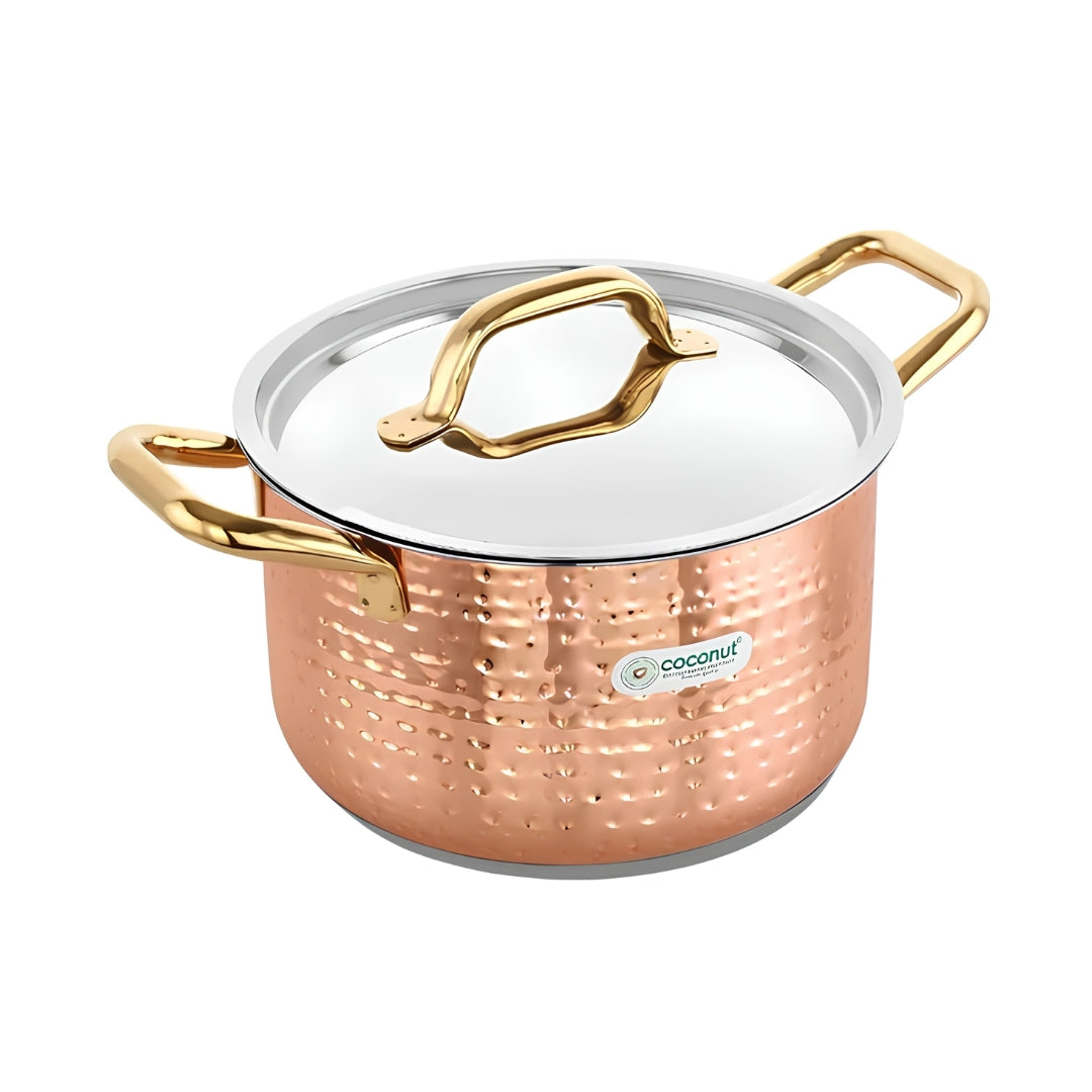 Coconut_Serene_SS_Copper_Finish_Hammered_Design_Capsulated_Stockpot_with_Lid_24_cm_3500_ml_Front_Image_1