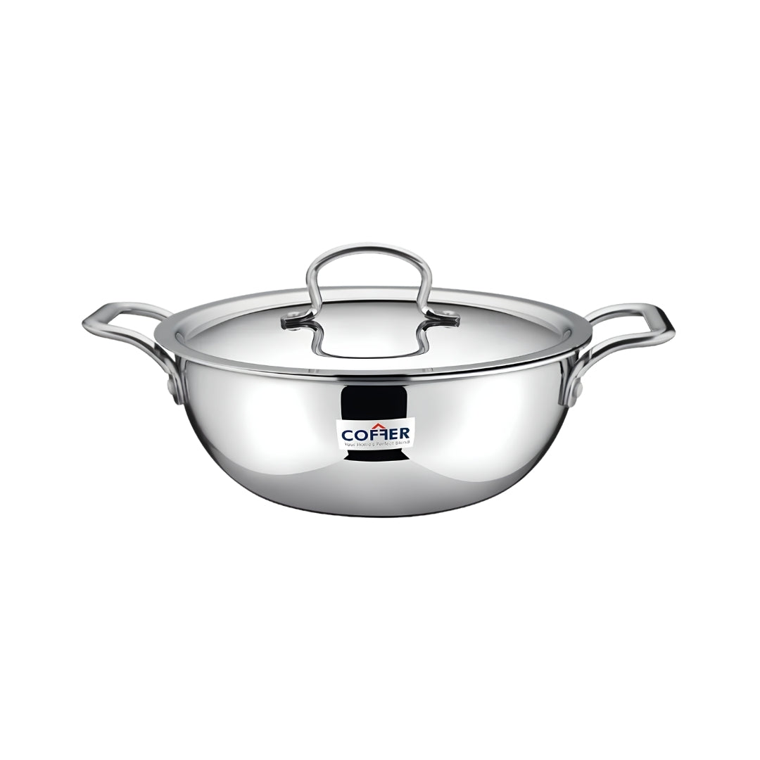 Coffer Triply SS Omega Extra Deep Kadai With Lid 24 cm _ 3.2 L_Front View