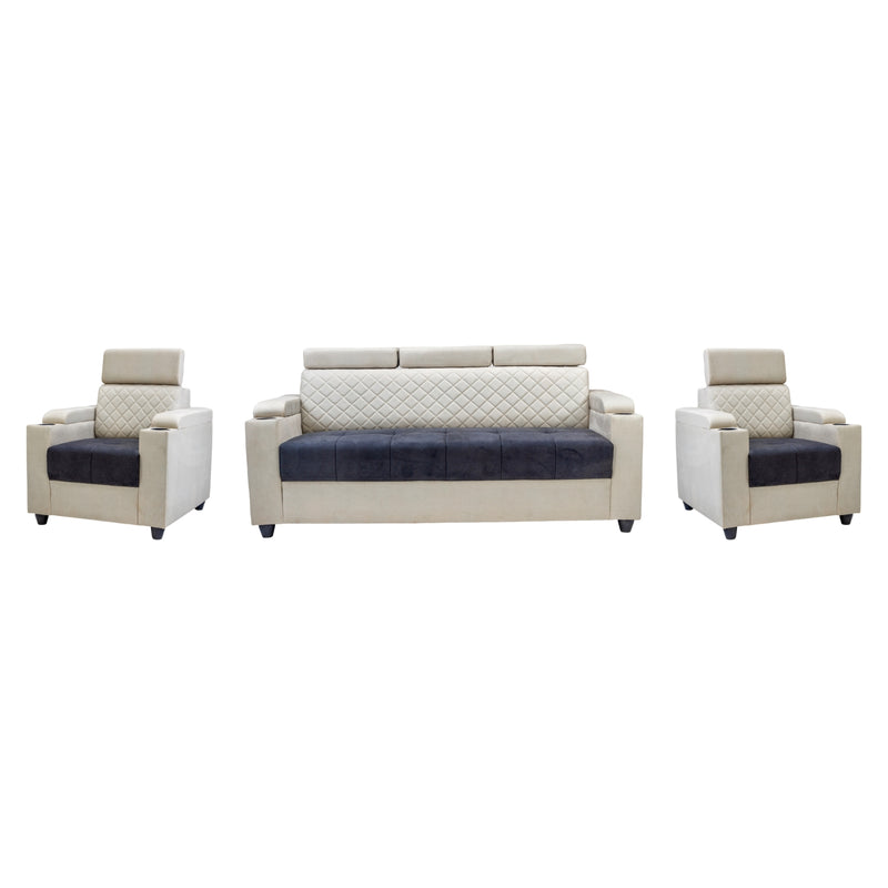 Denver Pro Head Rest Fabric Sofa Set (3+1+1 Seater) - Half White and Grey