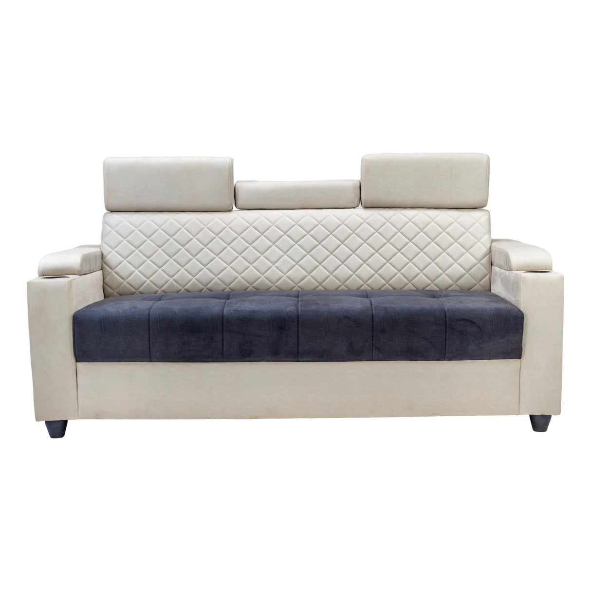 Denver Pro Head Rest Fabric Sofa Set (3+1+1 Seater) - Half White and Grey