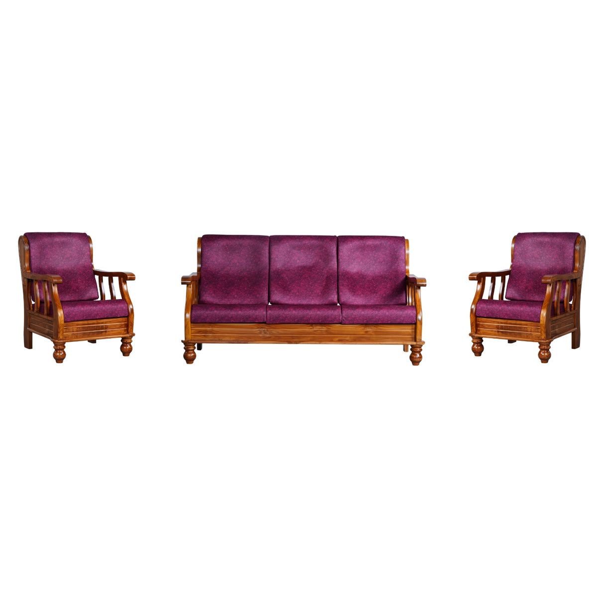 Denver Luxe Wooden Sofa Set (3+1+1-Seater) - Natural Finish