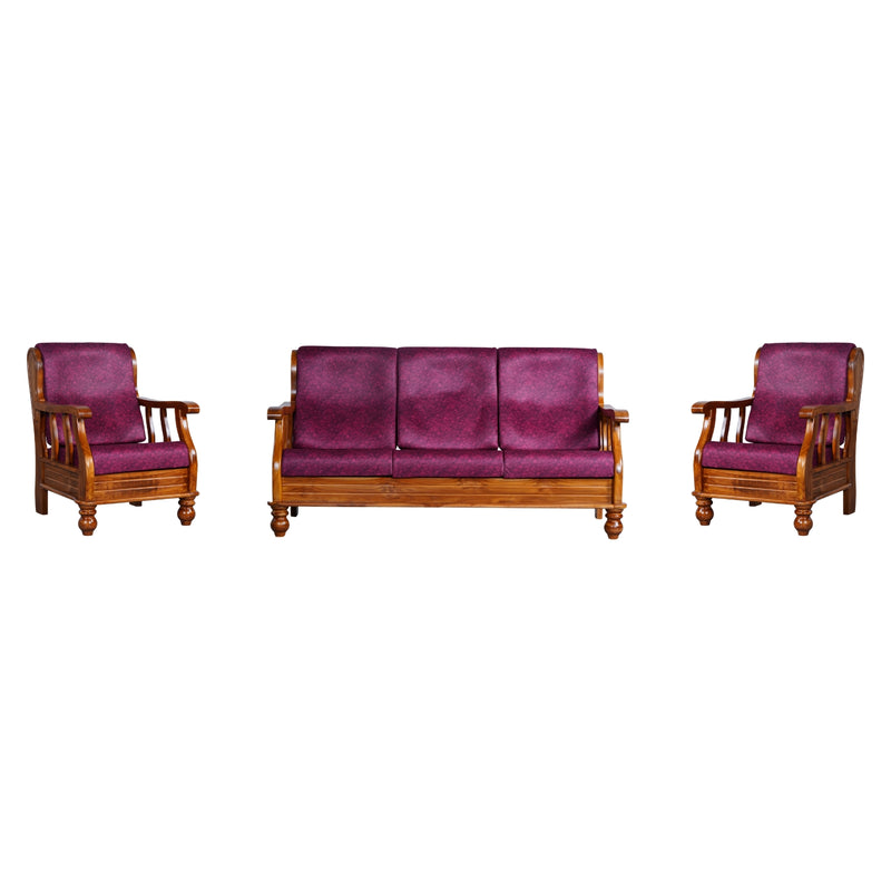 Denver Luxe Wooden Sofa Set (3+1+1-Seater) - Natural Finish