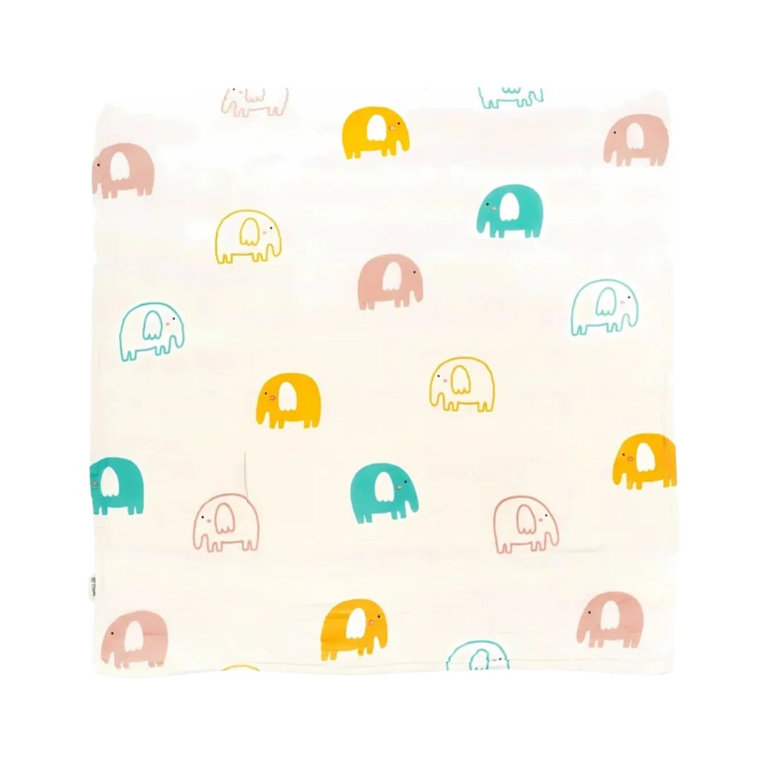 Doctor Towels Bamboo Baby Towel 75X75cm-ElephantSafari_Front
